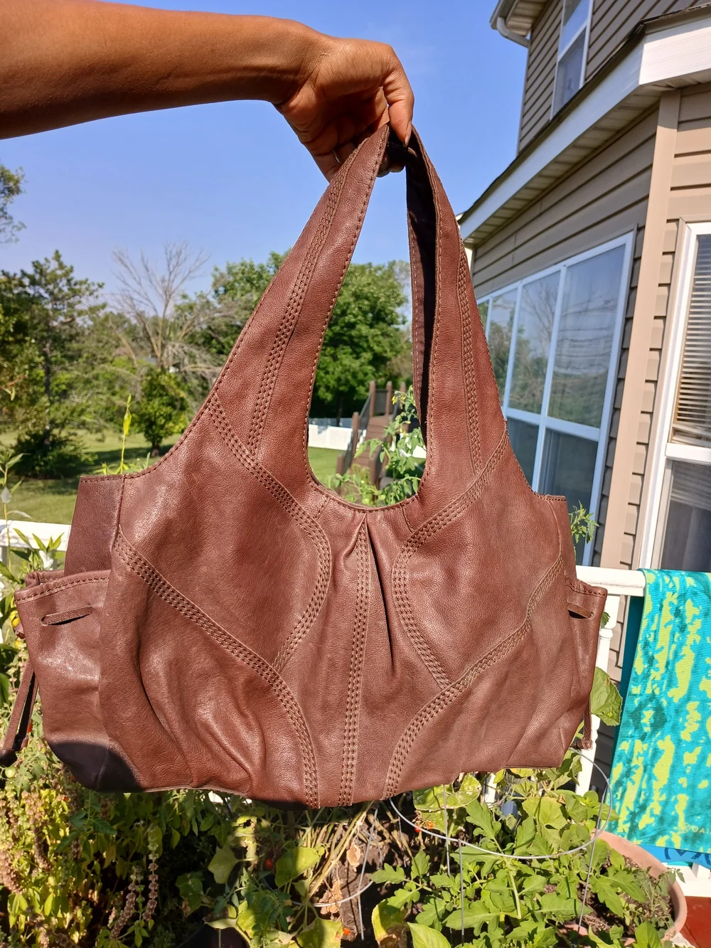 Lucky Brand Brown 100% Cow Hide Leather Braided Stitch Shoulder Tote